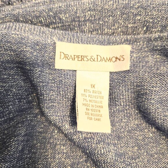 Drapers & Damons Sweater Womens 1X Light Blue Metallic Short Sleeved Crew Neck - Picture 5 of 6
